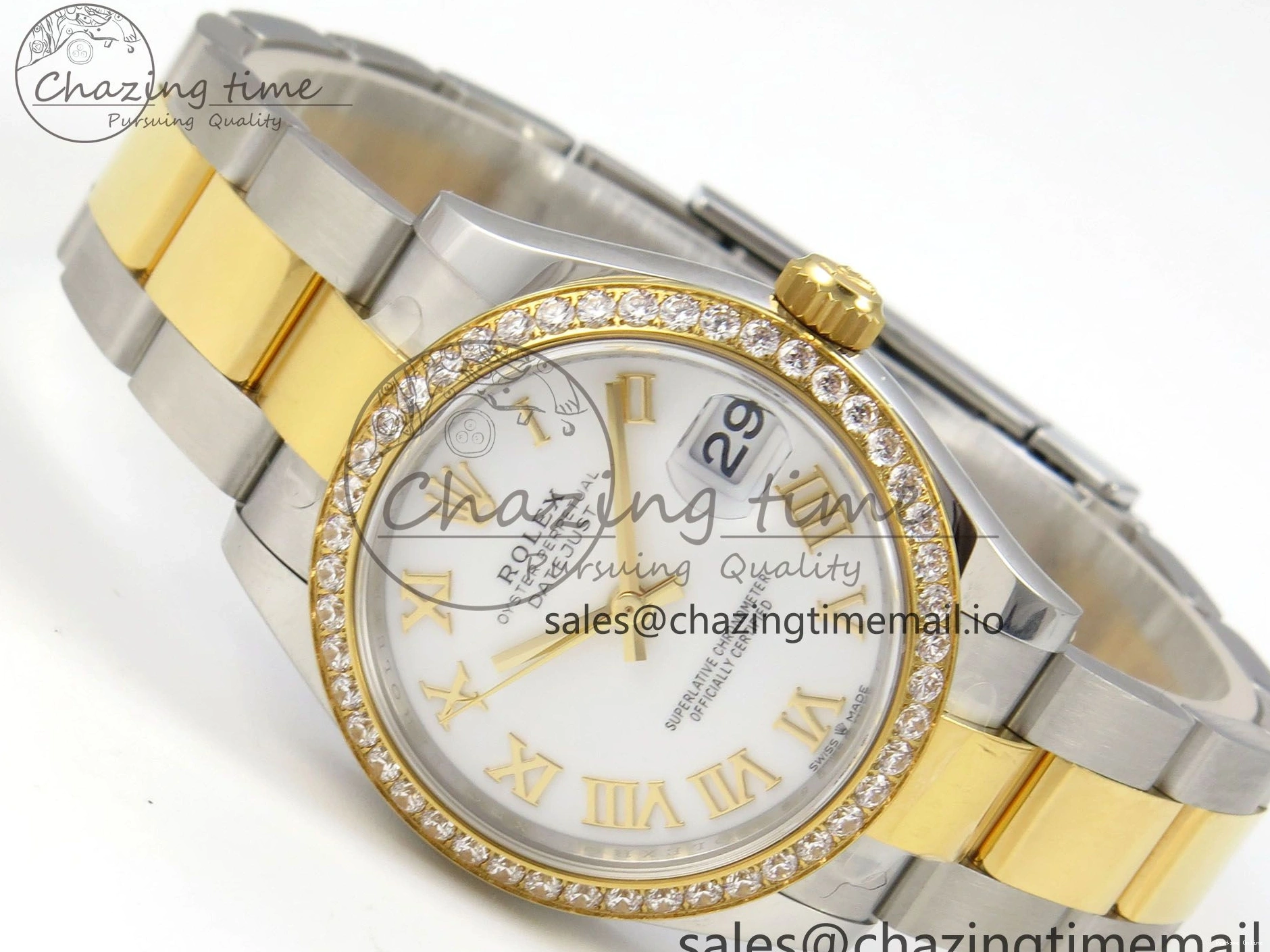 0401 DateJust 31 278383RBR THBF 1:1 Best Edition 904L Steel White Roman Dial Diamonds Bezel on SS YG Oyster Bracelet HZ Cal. Minimalist 44